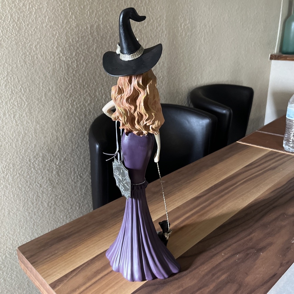 Elegant Gothic Witch Bella Lux Figurine Halloween With Cat 15in - Picture 5 of 6